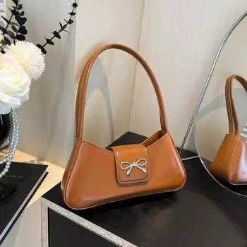 Женская красная сумка в стиле ретро, однотонная искусственная кожа, бант, сумки на одно плечо, новые модные, простые, универсальные, женские сумки для поездок на работу (20cm<Max Length<30cm)