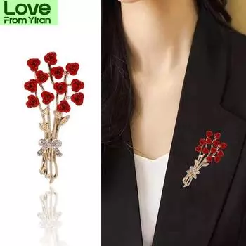 Женская кристаллическая эмалированная брошь в виде розы, булавка, ювелирные изделия, элегантная свадебная вечеринка, букет, корсаж, значки, женские винтажные броши, булавки