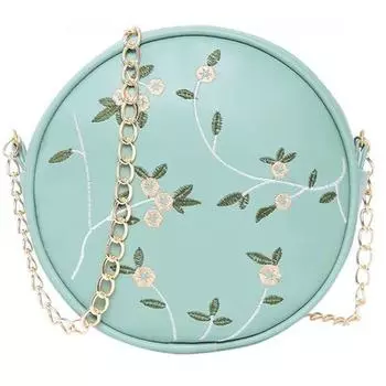 женская круглая сумка на ремне с вышивкой