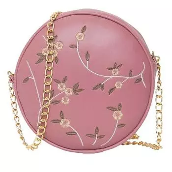 женская круглая сумка на ремне с вышивкой