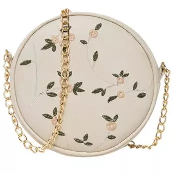женская круглая сумка на ремне с вышивкой 7 x 2 x 7 in
