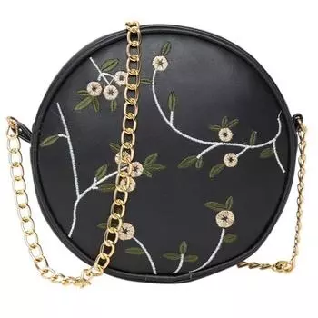 женская круглая сумка на ремне с вышивкой