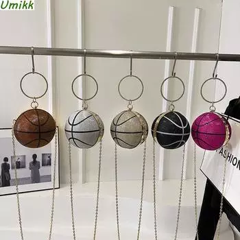 Женская круглая сумка со стразами, баскетбольная вечерняя сумка, простая сумка-мессенджер, большая вместительная сумка с цепочкой, креативная сумка на слинге серебряный