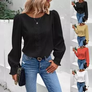 Женская кружевная блузка с длинным рукавом, топы, женская офисная повседневная футболка, футболка