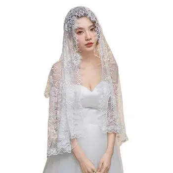 Женская кружевная церковная вуаль, вышитая кружевом, католическая месса, мантилья для традиционных и современных невест белый