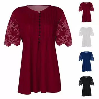 Женская кружевная футболка с v-образным вырезом и коротким рукавом, модный пуловер в рубчик S