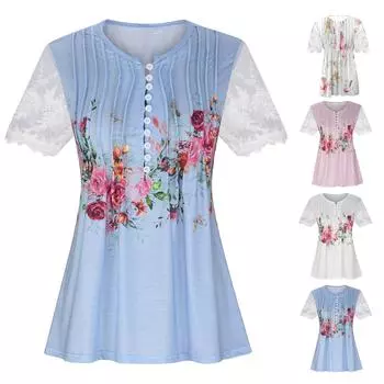 Женская кружевная футболка с v-образным вырезом и коротким рукавом, модный пуловер в рубчик XL синий