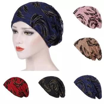 Женская кружевная индийская шляпа с цветочным принтом, мусульманская рюшная тюрбанная шапка с рюшами чёрный