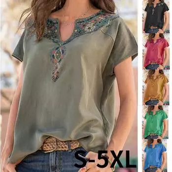 Женская кружевная индивидуальная элегантная свободная куртка в западном национальном стиле с короткими рукавами, женская футболка S дубильная кора