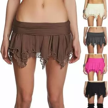 Женская кружевная мини-юбка с заниженной талией, асимметричным подолом и оборками, короткая юбка, сексуальное кружево S серый
