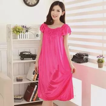 Женская кружевная ночная рубашка из ледяного шелка и пижамный комплект с короткими рукавами One Size