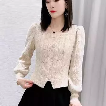 Женская кружевная рубашка с низом — длинный рукав, утягивающая, модная на осень и зиму 2023 года S (Suggest below 95 jin)