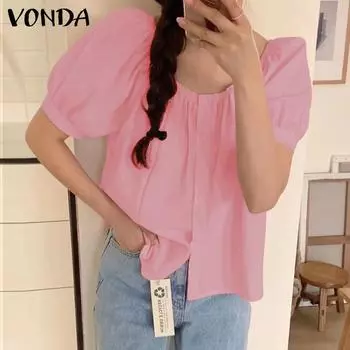 Женская кружевная рубашка VONDA с круглым вырезом и короткими рукавами