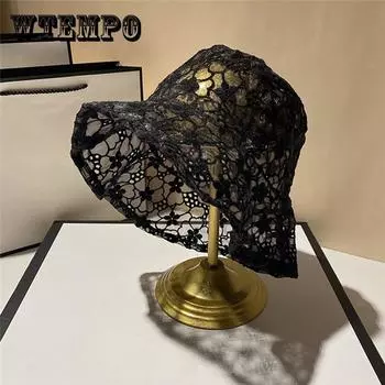 Женская кружевная рыбацкая шляпа в корейском стиле, уличная панама, солнцезащитный крем, летние дышащие тонкие шляпы феи чёрный