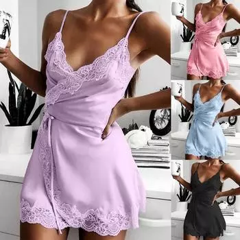 Женская кружевная сексуальная ночная рубашка, женское платье, пижамы, одежда для сна, нижнее белье Babydoll, ночная рубашка с глубоким v-образным вырезом S чёрный