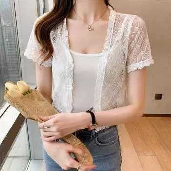 Женская кружевная шаль, солнцезащитная одежда, шаль больших размеров, свободный внешний шифоновый кардиган, тонкое пляжное пальто S белый