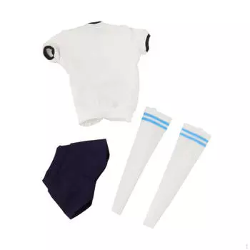 Женская кукольная одежда 1/6 с короткими рукавами и шортами для 12-дюймовых фигурок White Blue Loose fit