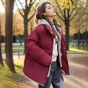 Женская куртка 2024 года, зимняя женская хлопковая куртка, женская контрастная поддельная двухкомпонентная утепленная парка, пальто, женская зимняя куртка S хаки