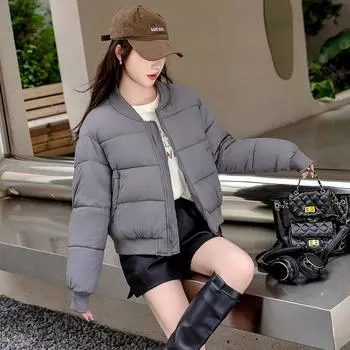 Женская куртка, бейсбольный костюм, женские короткие хлопковые пальто, женская свободная утолщенная одежда для хлеба, женская куртка, удобная и молодежная верхняя одежда M серый