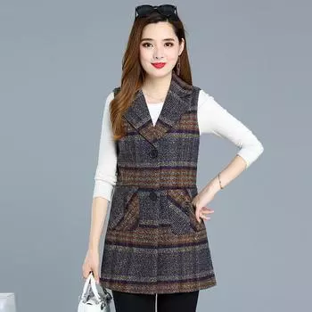 Женская куртка без рукавов, однобортный весенне-осенний жилет, модное клетчатое повседневное женское пальто 5XL, жилет свободного размера XXXXXL