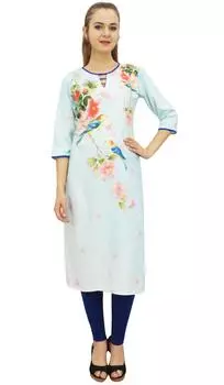 Женская куртка Bimba Staright Blue Kurta Indian Moss Georgette Printed Kurti 14 небесно-голубой
