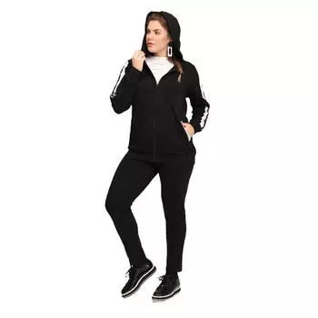 Женская куртка больших размеров Fierte Lm45011 Застежка-молния Сезонная толстовка с капюшоном в полоску с двойным карманом и длинным рукавом Спортивный костюм Топ антрацитовый черный