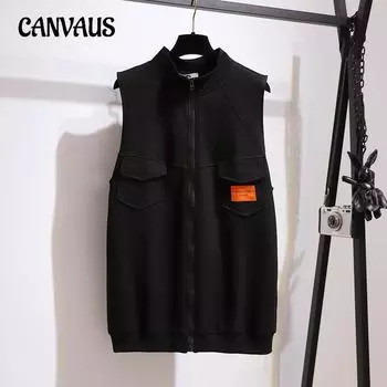 Женская куртка больших размеров, осенняя, новая мода, жилет на молнии 2XL чёрный