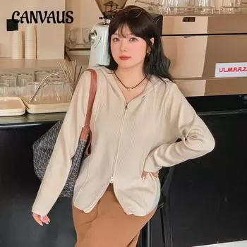 Женская куртка больших размеров с капюшоном и двойной молнией, топы, весенне-осенний свободный вязаный кардиган XL чёрный