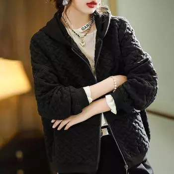 Женская куртка больших размеров, теплая куртка на осень и зиму, короткая куртка с капюшоном, однотонная свободная хлопковая куртка 3XL