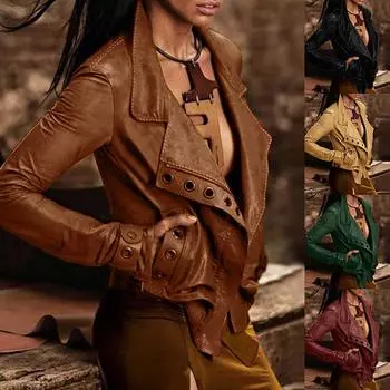 Женская куртка больших размеров, женское пальто из искусственной кожи, женское короткое пальто с длинным рукавом S зелёный