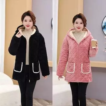 Женская куртка большого размера 6xl Plus из бархата с капюшоном, толстая, рабочая, стеганая куртка, женская зимняя модная теплая пижама 6XL красный