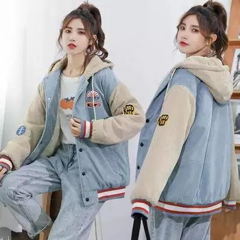 Женская куртка большого размера для осени и зимы, теплая, с капюшоном, утепленная, с подкладкой и утеплителем, свободная часть бейсбольного костюма с защитой от холода 2XL