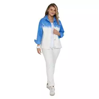 Женская куртка большого размера Fierte Lm15040 Джинсовая застежка на пуговицы двойного цвета