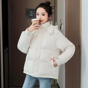 Женская куртка большого размера с капюшоном, теплая, пушистая, с подкладкой из хлопка, короткая теплая куртка с капюшоном, осень-зима S розовый