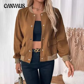 Женская куртка большого размера с карманом, однобортная, полуводолазка S кофейный/коричневый