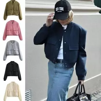 Женская куртка-бомбер, белое осенне-зимнее пальто на пуговицах, бейсбольные укороченные куртки-авиаторы для женщин, укороченная верхняя одежда с длинными рукавами XL чёрный