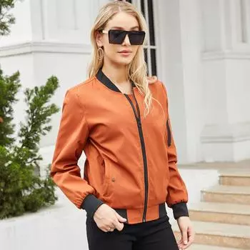 Женская куртка-бомбер с длинными рукавами, бейсбольный воротник, тонкая свободная верхняя одежда, летные куртки на молнии, весенне-осеннее пальто 2XL армия зеленый