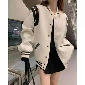 Женская куртка-бомбер в стиле Харадзюку, винтажная уличная одежда, зимние куртки в корейском стиле, оверсайз, пальто на пуговицах S белый