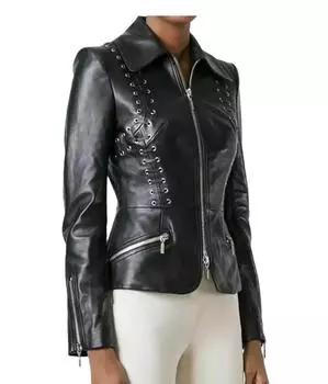 Женская куртка черного цвета ручной работы из натуральной овчины, байкерская, мотоциклетная, стильная S чёрный