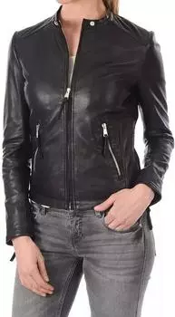 Женская куртка черного цвета ручной работы из натуральной кожи ягненка, дизайнерская байкерская стильная S чёрный