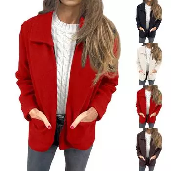 Женская куртка делового повседневного покроя с однотонным воротником и карманом на молнии L чёрный