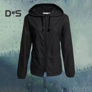 Женская куртка-дождевик, легкая, свободного кроя, повседневная, для кемпинга, пешего туризма, с капюшоном, с подкладкой, водонепроницаемая ветровка с карманами S чёрный