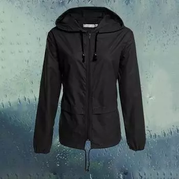 Женская куртка-дождевик, легкая, свободного кроя, повседневная, для кемпинга, пешего туризма, с капюшоном, с подкладкой, водонепроницаемая ветровка с карманами S чёрный