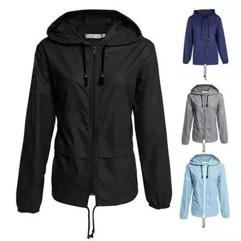 Женская куртка-дождевик, легкая, свободного кроя, повседневная, для кемпинга, пешего туризма, с капюшоном, с подкладкой, водонепроницаемая ветровка с карманами L чёрный