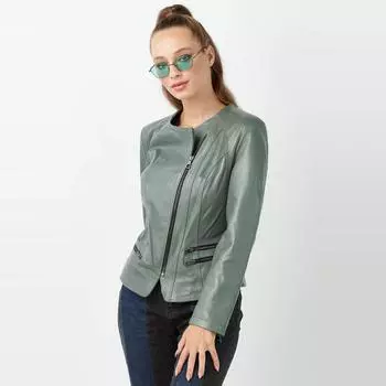 Женская куртка Enna из натуральной кожи оливково-зеленого цвета