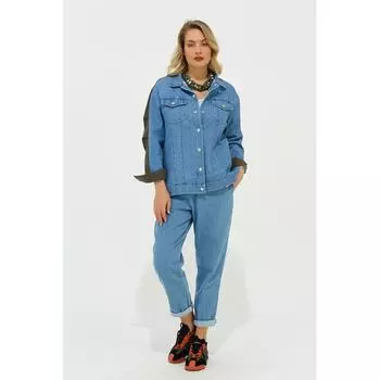 Женская куртка Fierte больших размеров Lm85030 Джинсовая застежка на пуговицах с закрытым спортивным карманом