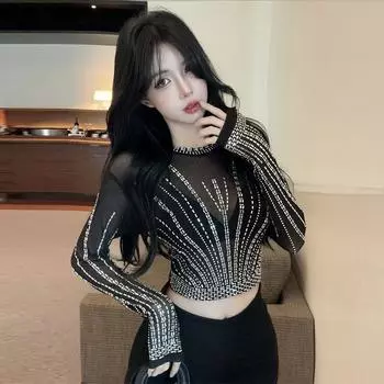 Женская куртка Hottie Hot Diamond Perspective Mesh с длинным рукавом Slim Fit one size fits all чёрный