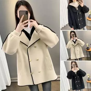 Женская куртка, имитация двухсекционного двубортного кардигана с длинными рукавами, контрастного цвета S абрикосовый