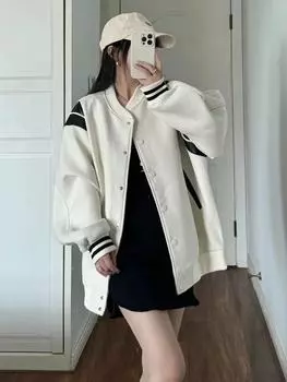 Женская куртка из американского флиса с утолщенной бейсбольной майкой, осень-зима 2024 года, новый популярный повседневный топ высокого класса S абрикосовый