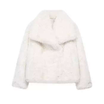 Женская куртка из искусственного меха лисы осень-зима, модное пальто с отложным воротником, роскошное уютное однотонное пальто XS бежевый